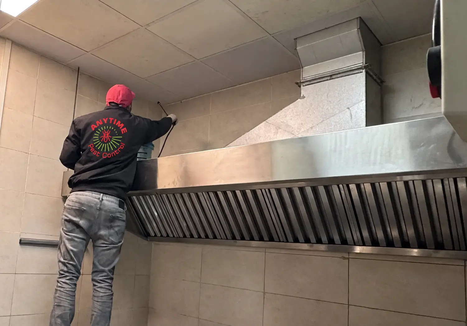 Branded Anytime technician treating a commercial extraction system